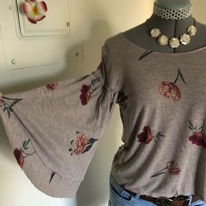 Lucky Brand Bell Sleeve Crop Top Floral Poppy